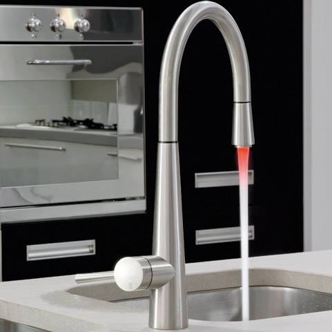 Just Mixer with Pull-Out Spray with Coloured LED by Gessi