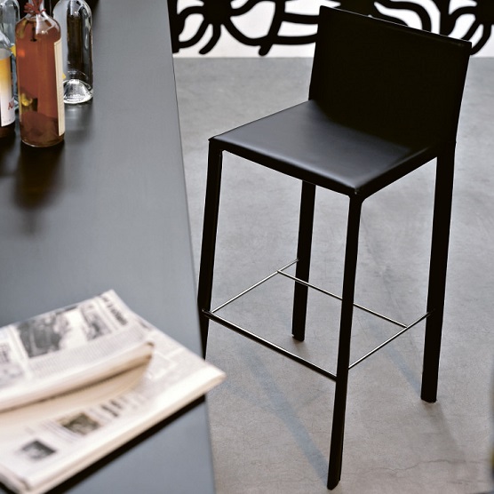 Slim Leather Barstool by Kristalia